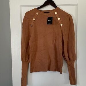 NWT! Forever 21 Camel Ribbed Sweater w/ Gold Buttons